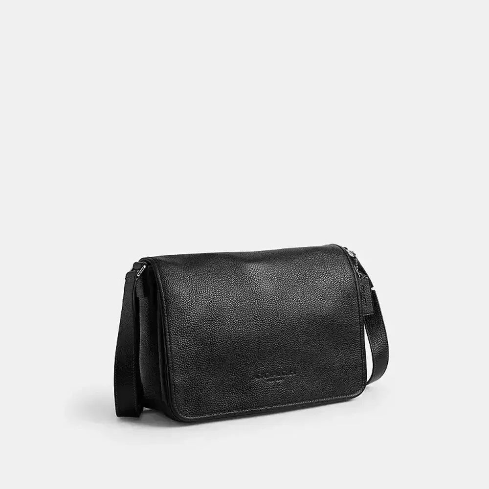 NWT Coach MEN Colby Messenger Bag 32 Silver/Black Refined pebble leather ces18